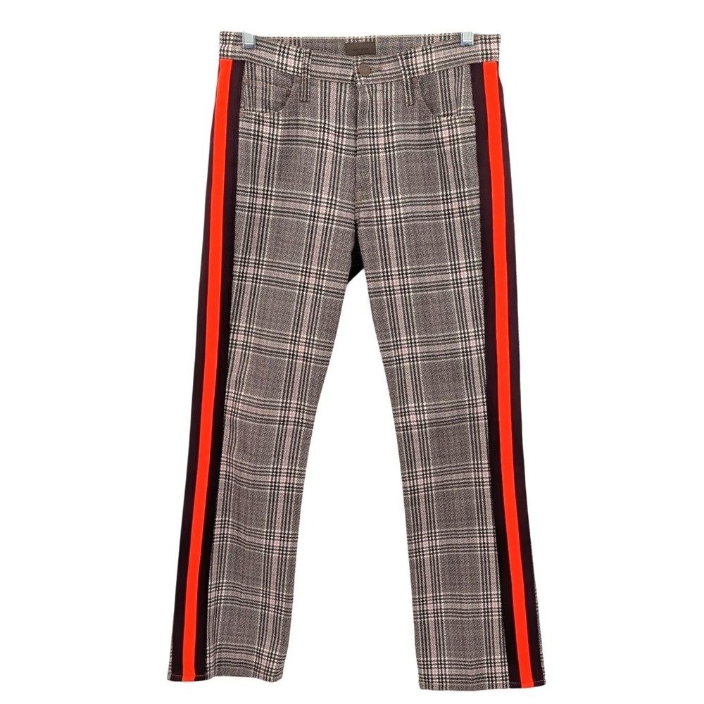 MOTHER The Insider Ankle Jeans 27 Plaid Orange Burgundy Tuxedo Stripe Pants